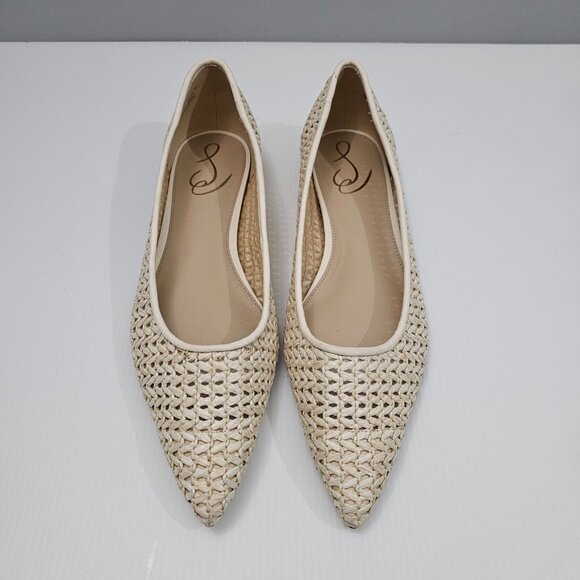 NEW Sam Edelman Wanda Flat Womens 9 Ivory Woven Raffia Pointed Toe Slip On - Picture 5 of 15